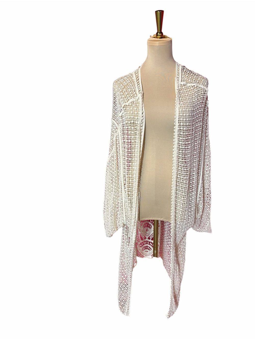 Say What? Cream Open Knit Duster Cardigan One Size Lightweight Boho